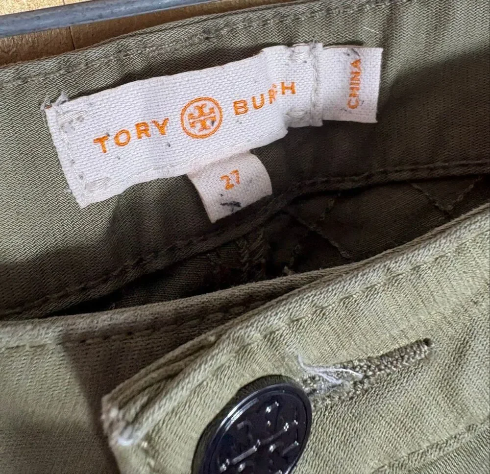 Tory Burch army green zippered ankle chino pants size 27
